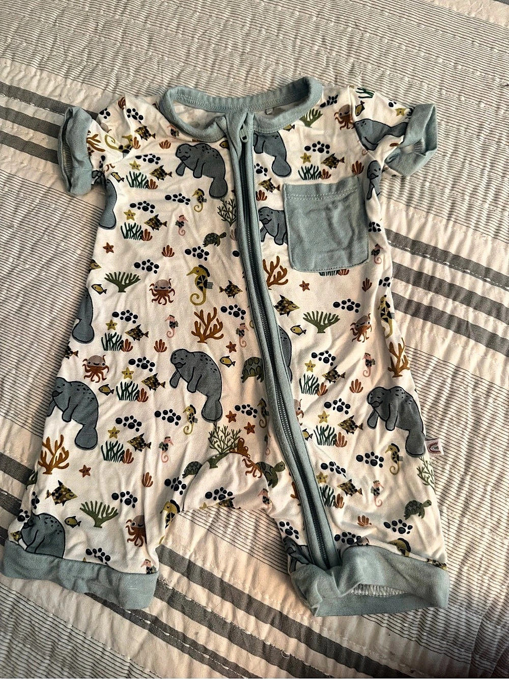 Emerson and Friends Manatee Bamboo Baby Boy Shortie Romper Shortie Romper Cream